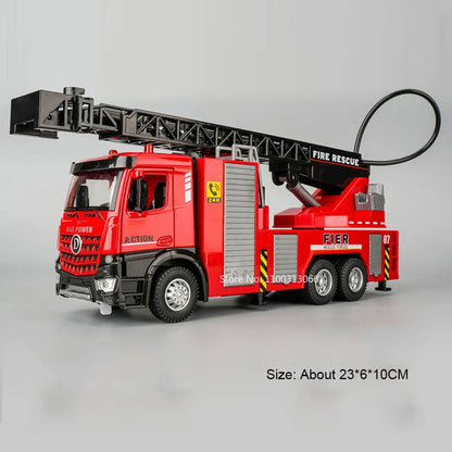 1:32 Alloy Fire Engine Cars Toy Miniature Model Doors Opened Aerial Ladder Fire Truck Light Music Water Tank Vehicle Boys Gifts
