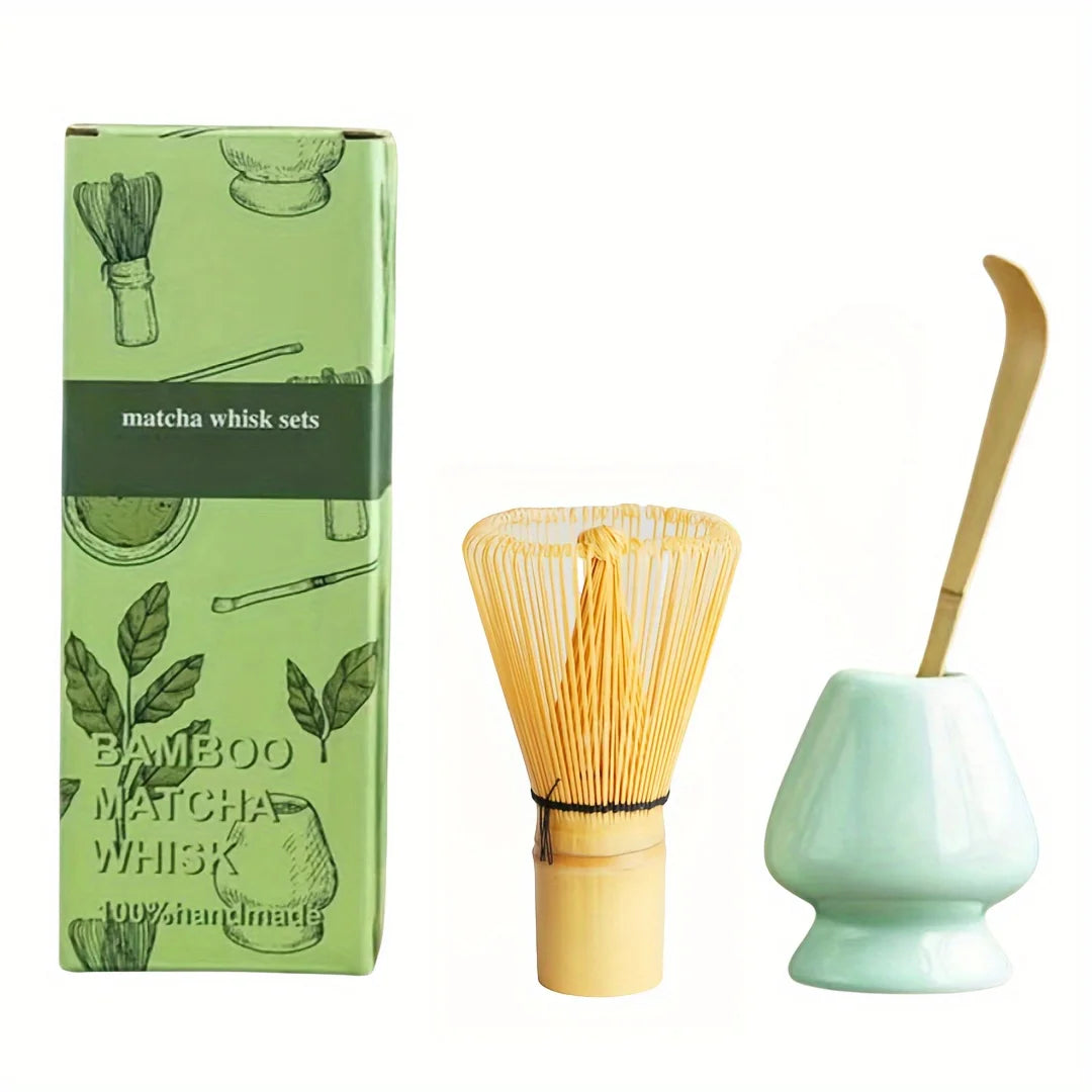 3pcs/set Matcha Set Bamboo Whisk Tea spoon Ceramic fittings Matcha Whisk (Chasen) Tea Spoon And Scoop (Chashaku) Tea-making Tool