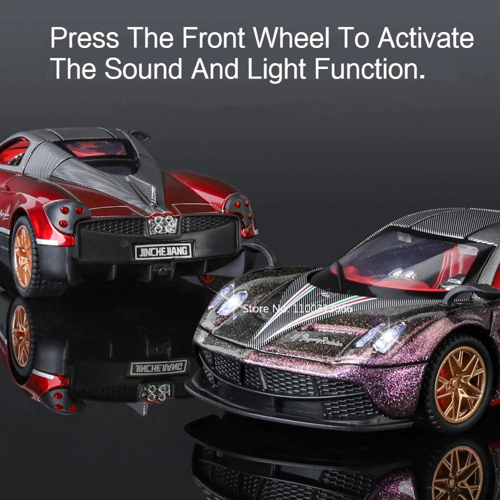 1:32 Pagani Huayra Roadster BC Toy Cars Model Alloy Diecast with Light Music Sports Car 4 Doors Opened Vehicle Toddler Kids Gift