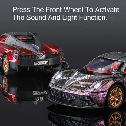 1:32 Pagani Huayra Roadster BC Toy Cars Model Alloy Diecast with Light Music Sports Car 4 Doors Opened Vehicle Toddler Kids Gift