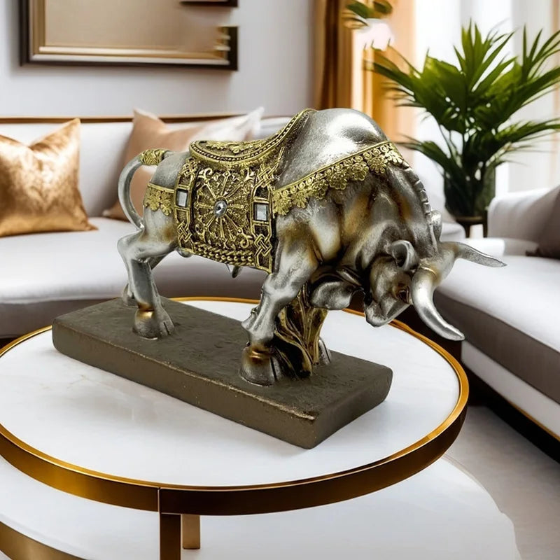 Bull Statue Animal Sculpture Desktop Decoration Fengshui Ornaments Strength and Prosperity Symbol Home Office Cabinet Gift