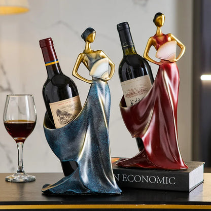 Casier à vin de danseur en résine, artisanat artistique créatif, ornements d'étagère à vin de bureau à domicile moderne, décor de logement élégant, support de bouteille de vin cadeau