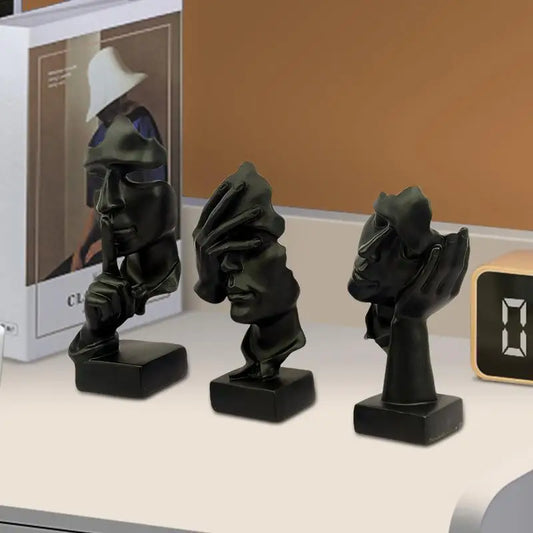 Black Thinker Statue 3pcs Modern Home Collection Statues Abstract Facial Art Resin Ladies Thinker Figurines Set For Living Room