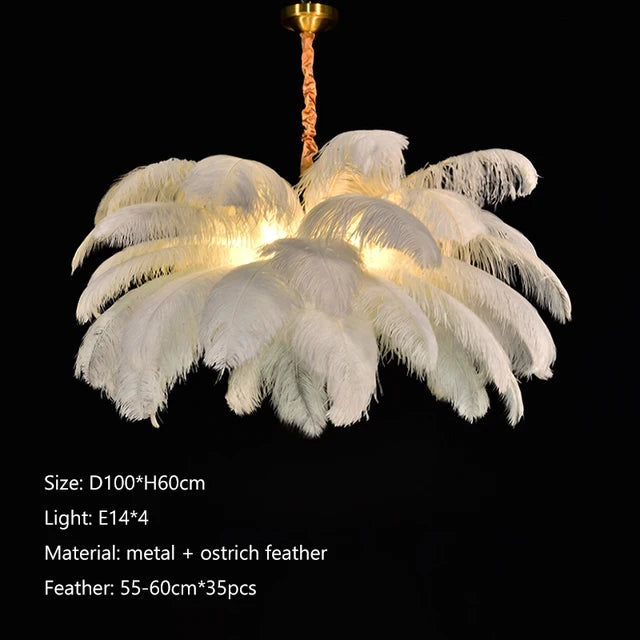 Nordic Ostrich Feather Led  Living Room Home Decor Chandelier Lamp Bedroom Indoor Lighting Hanging Light Fixture Pendant Lights
