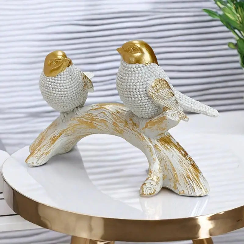 Creative Couple Bird Resin Statue on Branch Table Ornament Handcrafted Birds Figurines Sculptures Office Home Desk Decorations
