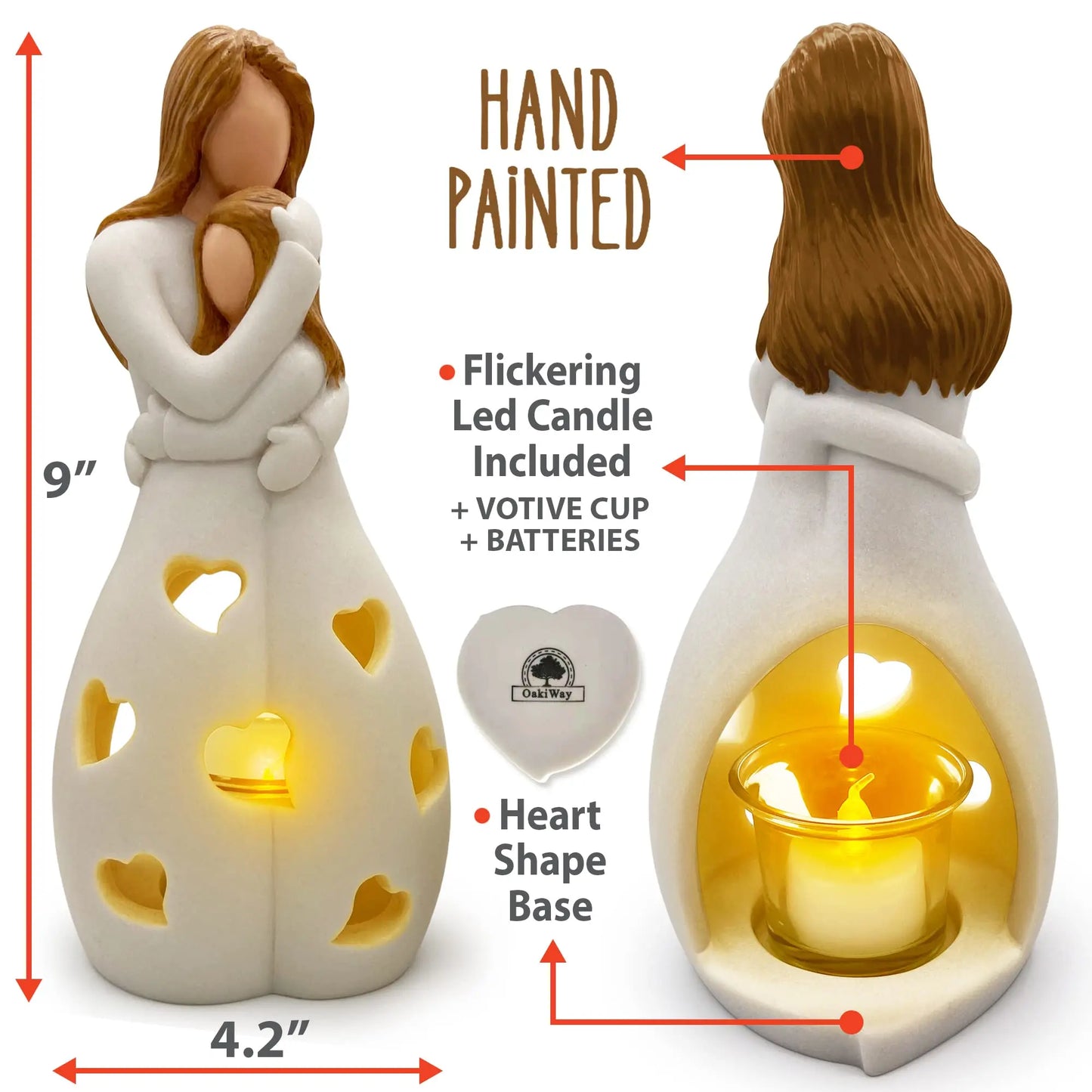 Candlestick Holder with Flickering LED Candle Memorial Gifts Standing Mother Hugging Daughter Statue Resin Figurines