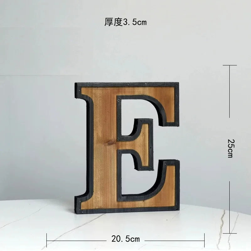 Industrial Style Uppercase English Letter Combination Distressed Solid Wood Bar Ornaments Cafe Shop Logo Decor Desktop Crafts
