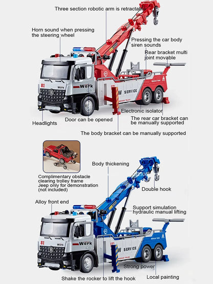 1: 18 Engineering Car Alloy Toys Model Metal Diecasts Rescue Wrecker Vehicle with Sound Light Pull Back Car Model for Boy Gifts