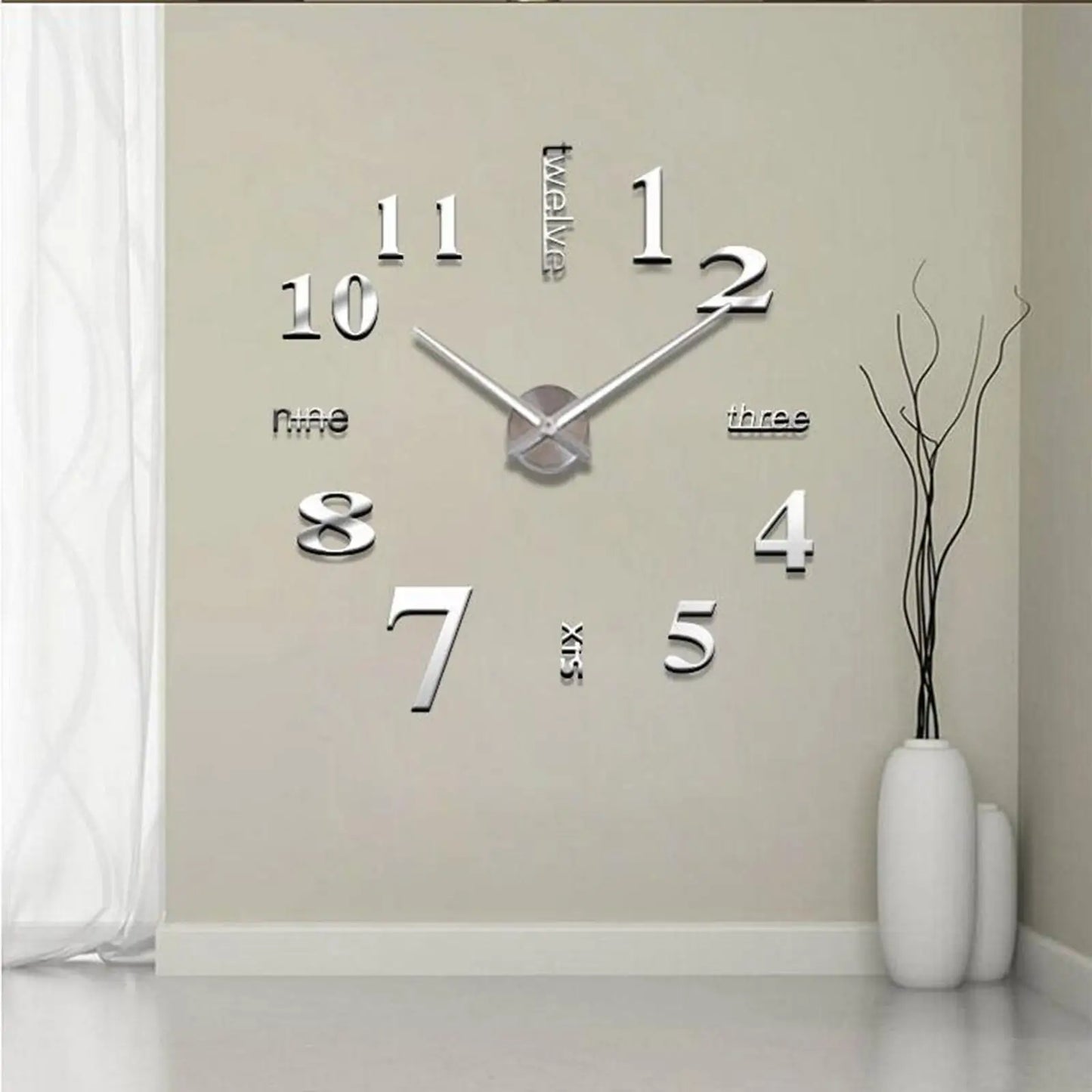 3D Wall Clock Modern DIY Mirror Surface Sticker Horse Pattern Large Clocks