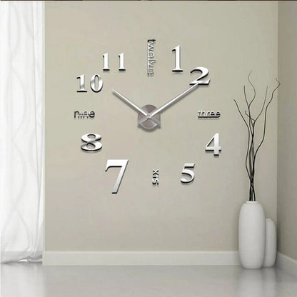 3D Wall Clock Modern DIY Mirror Surface Sticker Horse Pattern Large Clocks