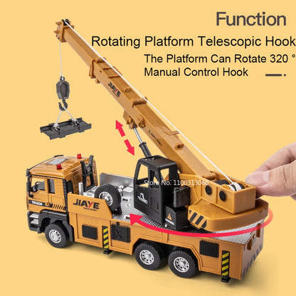 1/50 Scale Alloy Diecast Crane Cars Models Toy with Light and Music Wheel Pull Back Engineering Vehicles Boys Educational Toys