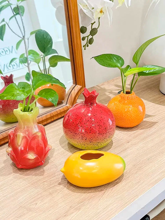 Creative Fruit Vase Series Dragon Fruit Orange Mango Ceramic Vase Living Room Hydroponic Flower Arrangement Desktop Decoration