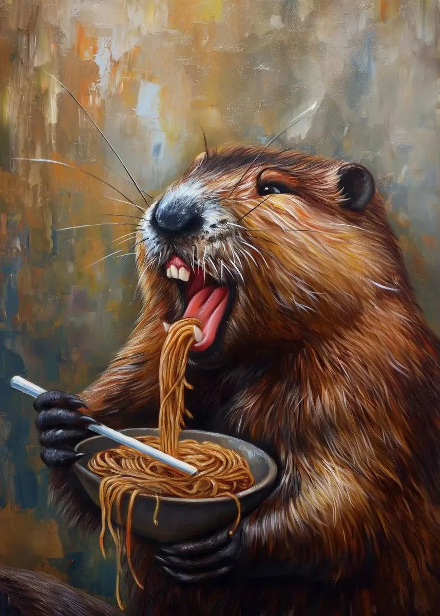 Lamian Noodles Animal Raccoon Hamster Bear Poster Canvas Printing Vintage Animals Kitchen Art Decor Home Dining Room Decoration