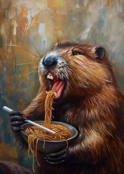 Lamian Noodles Animal Raccoon Hamster Bear Poster Canvas Printing Vintage Animals Kitchen Art Decor Home Dining Room Decoration