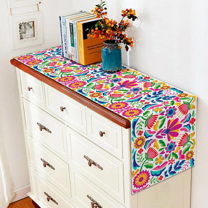 Mexican Floral Linen Table Runner Cinco De Mayo Mexico Let's Fiesta Party Decoration Dining Room Home Kitchen Table Decorations