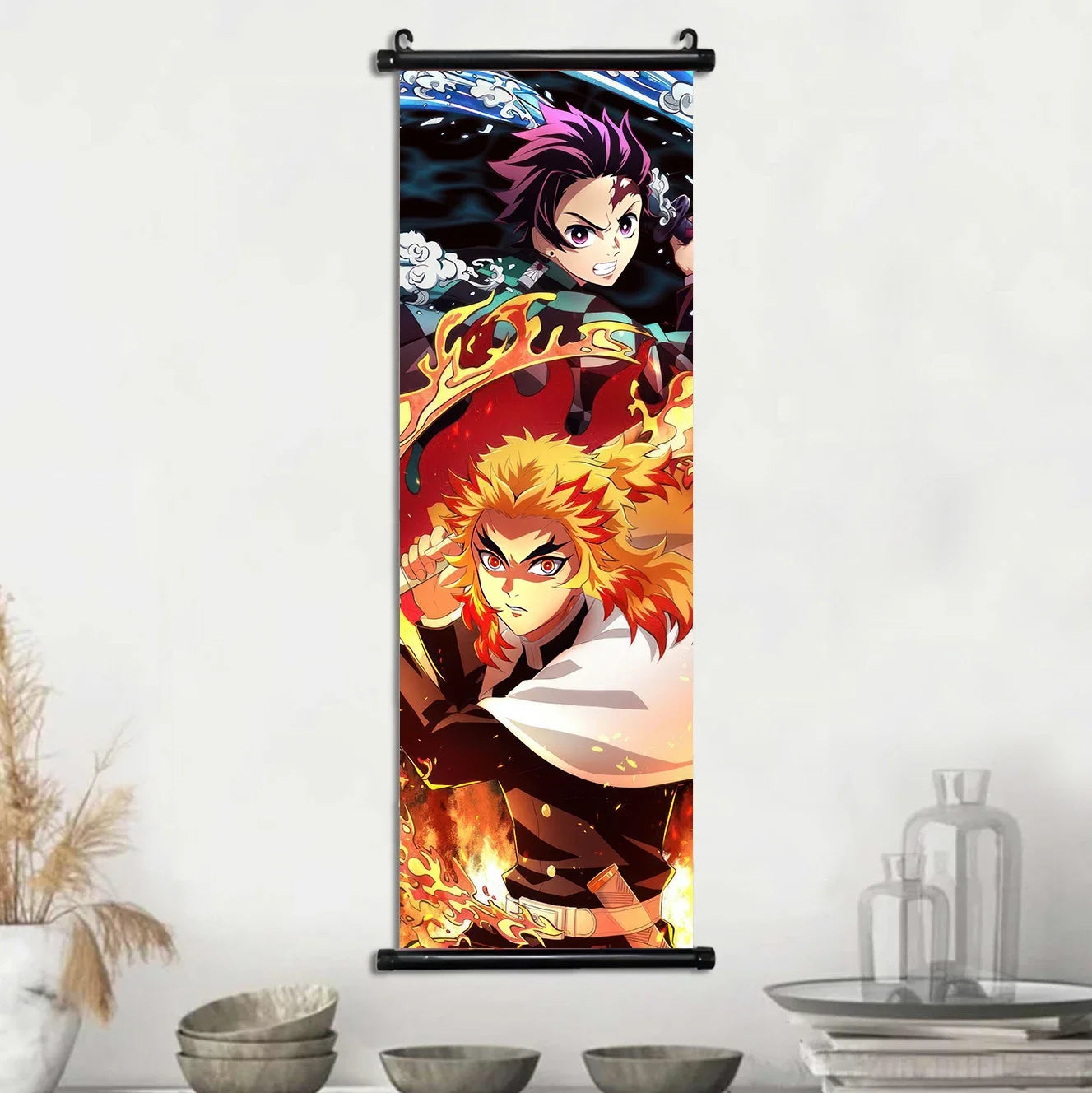 D-Demon Slayer Kamado Tanjirou Scroll Canvas Wall Hanging Painting Home Decor Anime Poster Wall Room Decoration Decro Wallpaper