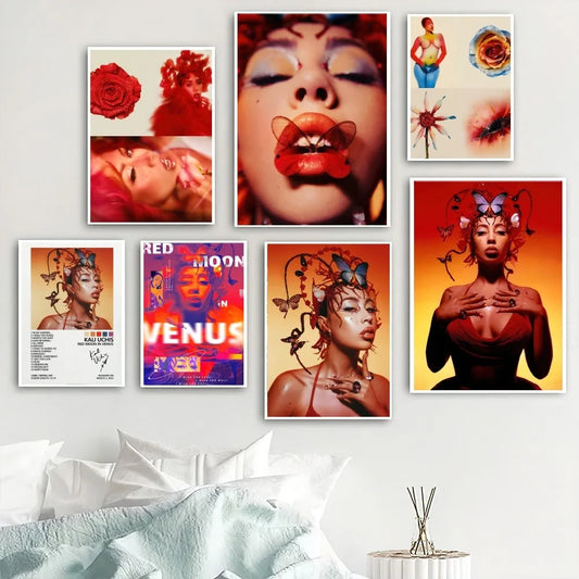 Hot Singer Kali Uchis Red Moon In Venus Poster Home Room Decor Livingroom Bedroom Aesthetic Art Wall Painting Stickers