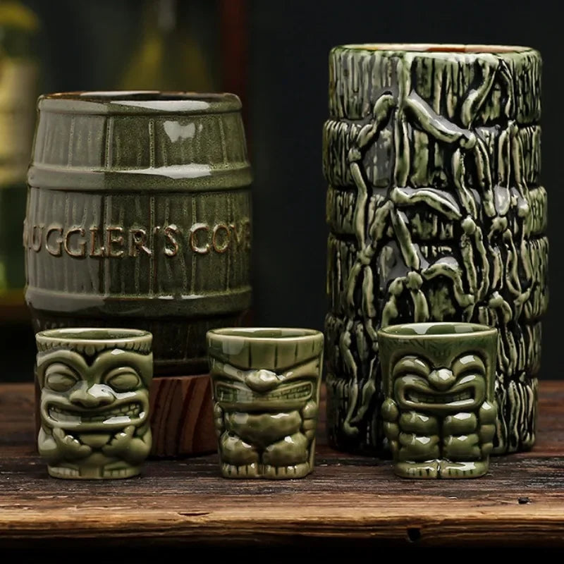 Figurine de conteneur 50ml, tasse Tiki créative hawaïenne, Mini tasse de masque en céramique de luxe, vente en gros, cadeau amusant pour ami, décoration de la maison