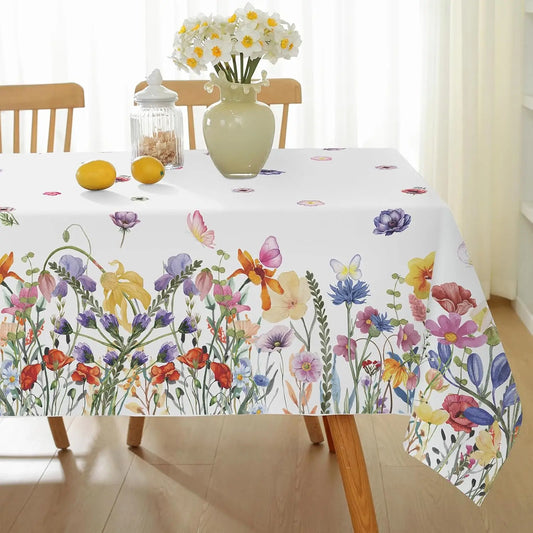 Spring Watercolor Flowers Butterfly Waterproof Tablecloth Wedding Party Decor Summer Colorful Wildflower Table Cloth Table Decor
