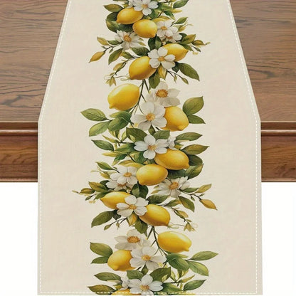 Spring Lemons Flowers Linen Table Runner Holiday Party Decor Seasonal Summer Plants Table Runners for Kitchen Dining Table Decor