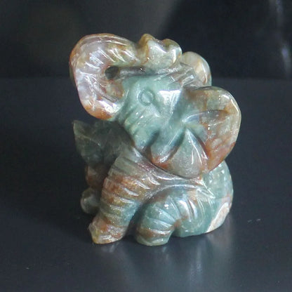 Carved Mixed gemstone Crystal sitting Elephant Figurine Animal Carving home decor 2''