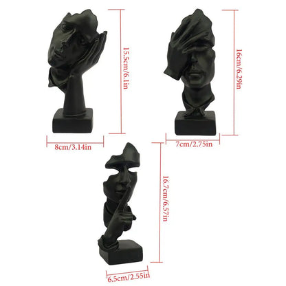 Black Thinker Statue 3pcs Modern Home Collection Statues Abstract Facial Art Resin Ladies Thinker Figurines Set For Living Room