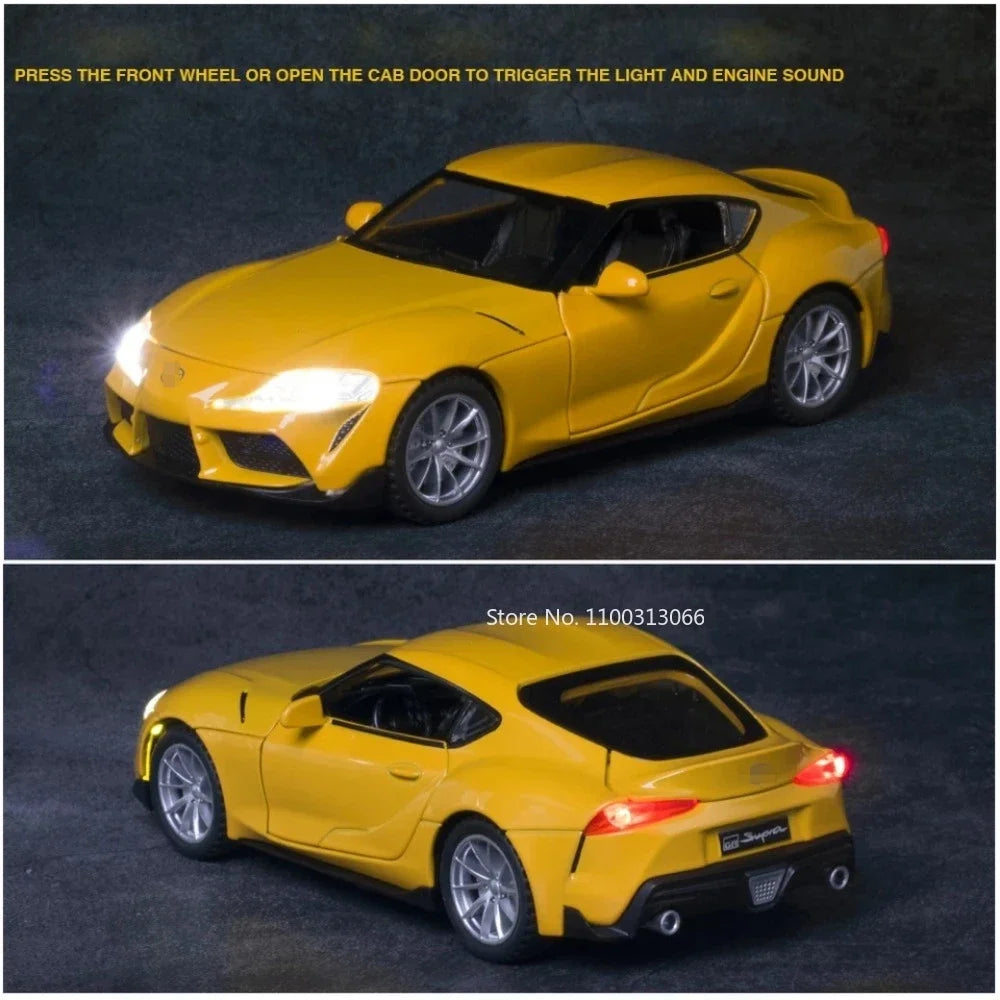 1:32 GR Supra Alphard Miniature Supercar Toy Models Alloy Diecast Sports Cars Pull Back Doors Opened Sound Light Collection Toys