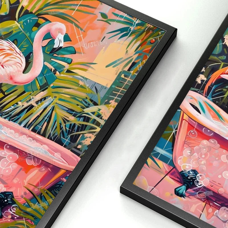 Funny Toilet Animals Black Cat Dog Flamingo Bear Tiger Reading Newspaper Poster Canvas Painting Wall Art Pictures Bathroom Decor