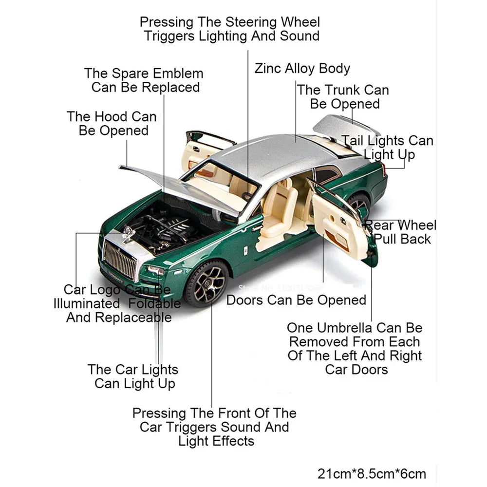 1:22 HiPhi X Rolls-Royce Wraith Alloy Cars Models Doors Opened New Energy Tram Sound Light Miniature Car Boys Collection Gifts