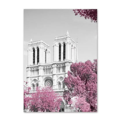 Paris Flower France City Building Posters and Prints Castle Pink and Black Wall Art Nordic Canvas Painting Pictures Room Decor