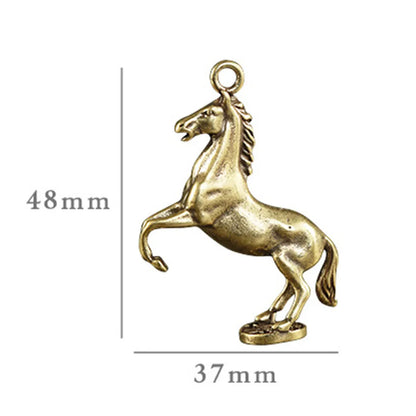 Mini Vintage Brass Ornaments Figurines Running Horse Statue Car Key Chain Pendant Office Desktop Decorations Craft Toys Gift