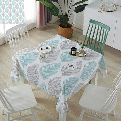 Teal Abstract Leaves Stripes Rectangle Tablecloth Holiday Party Decor Washable Kitchen Dining Table Cloths Outdoor Picnic Decor