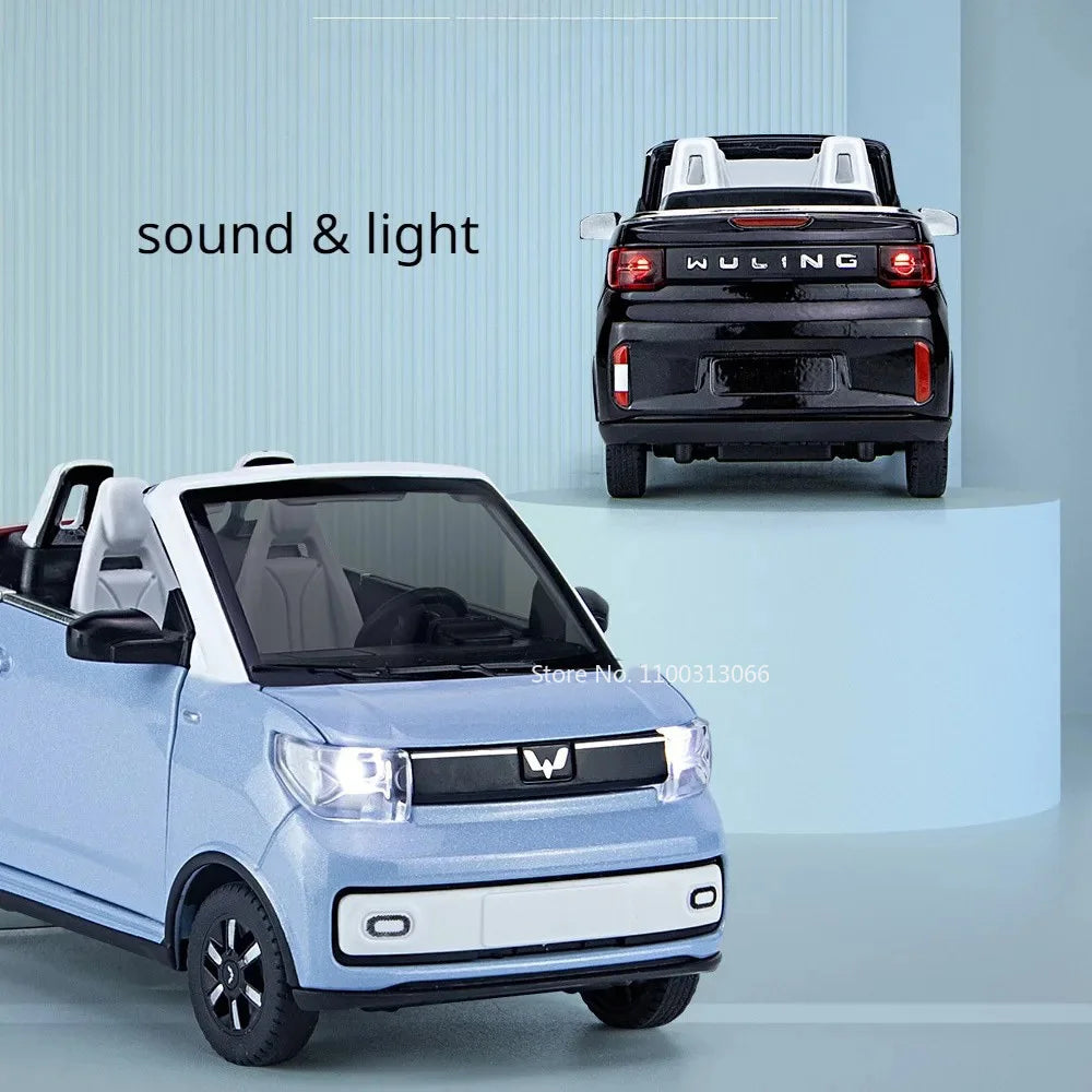1:24 Scale Alloy WULING HongGuang MINI EV Toy Cars Models 3 Doors Opened Vehicles Toys Light Music Model Kids Collection Gifts
