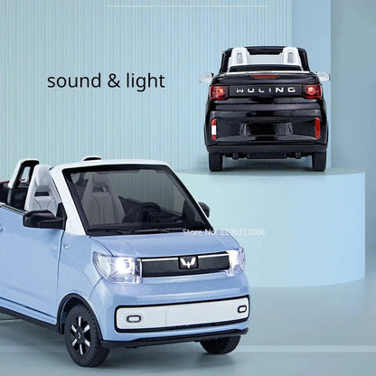 1:24 Scale Alloy WULING HongGuang MINI EV Toy Cars Models 3 Doors Opened Vehicles Toys Light Music Model Kids Collection Gifts
