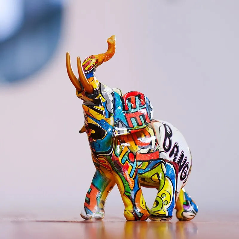 Bunte, transferbedruckte Elefantenfiguren aus Kunstharz, moderne Kunst, Ornamente, Tiere, Feng Shui, Inneneinrichtung, Büro, Dekoration, Zubehör