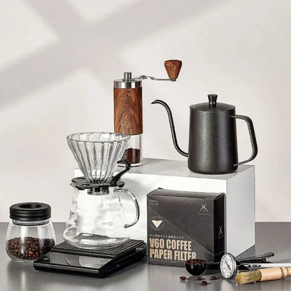 4 ~ 10-teiliges Set zum Übergießen von Kaffee, Kaffeebohnenmühle, Heißwasser-Tropfkessel, Kaffeekanne, Outdoor-Reise-Wildnis-Set mit Geschenkbox