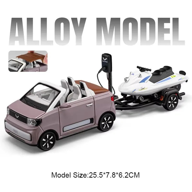 1:24 WULING Bingo MINI EV Model Alloy Diecast Cars Toy Wheel Pull Back Miniature Car with Light Sound Vehicle Toddler Kids Gifts
