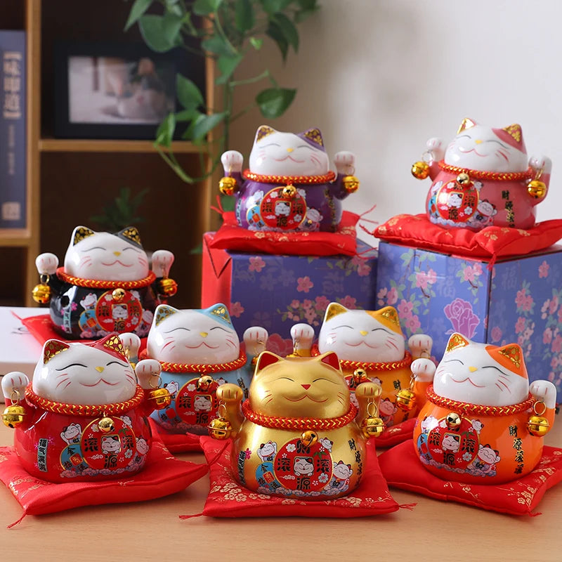 4.5 inch Ceramic Maneki Neko Lucky Cat Money Box Fortune Colored Cat Piggy Bank Home Decoration Gift Feng Shui Ornament