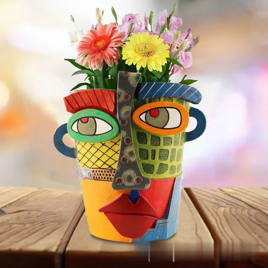 Blumentopfvase, einzigartiger Kopf, kreativer Harztopf, Sukkulenten, Inneneinrichtung, abstrakte Kunst, Vase, bunt, abstraktes menschliches Gesicht, Blumen