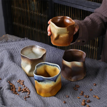 Irregular Twisted Shape Cup 9.47oz/280ml Ceramic Coffee Tea Cup No Handle Polychromatic Creative Pottery Mugs Coffee Cups Retro