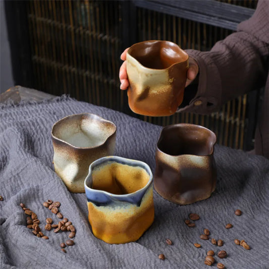 Tasse à café en céramique de forme torsadée irrégulière, 9.47oz/280ml, sans poignée, en poterie créative polychromatique, tasses à café rétro
