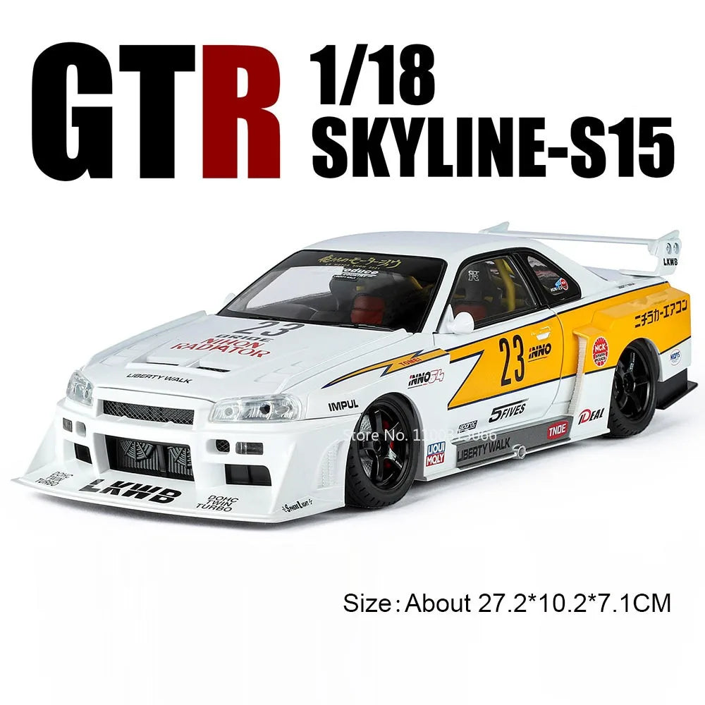 1:18 Alloy Diecast GTR SKYLINE S15 Toys Models Cars 4 Doors Opened Miniature Vehicles with Light Music Car Toddler Kids Gifts