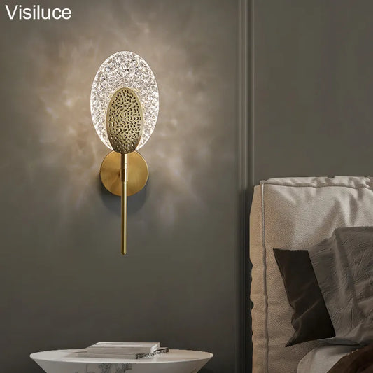 LED Bedroom Wall Lamp Wall Sconces Brass Copper Acrylic Lampshade Indoor Lighting for Living Room Bedroom Corridor Light Fixture