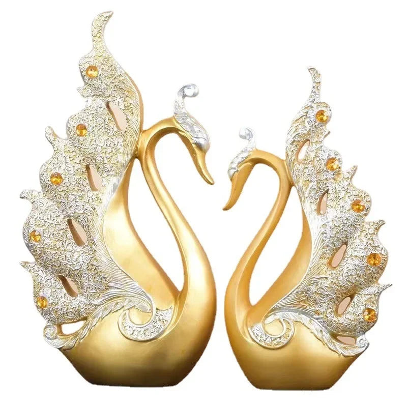 Creative European Couple Swan Home Decor Living Room Entrance TV Cabinet Wine Cabinet Resin Crafts Decoration Gift