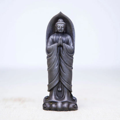 Zen Buddha Ornaments Standing with Hands Folded Tathagata Buddha Sakyamuni Imitation Cast Iron Desktop Ornament Art Figurine