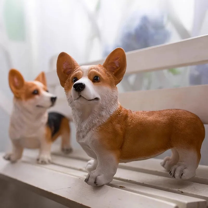 Corgi Dog Statue Home Outdoor Garden Decoration Statue Sculpture Lovable Corgi Figurine Kawaii Model Resin Sculpture Ornament