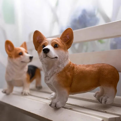 Corgi Dog Statue Home Outdoor Garden Decoration Statue Sculpture Lovable Corgi Figurine Kawaii Model Resin Sculpture Ornament