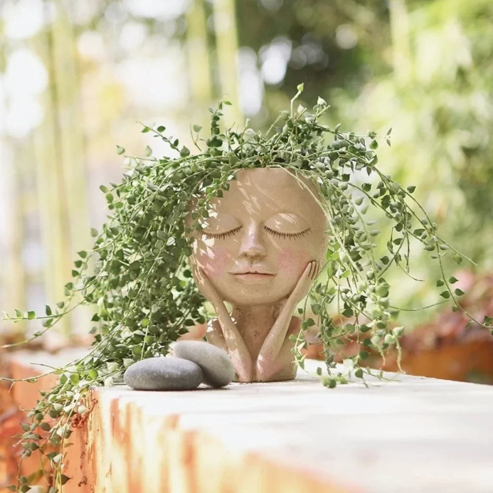 Pot de fleur succulente pour petite fille, statue de jardin à caractère Simple, décoration de jardinage en plein air, ornement de cour