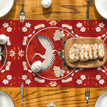 Flower Crane Ethnic Pattern Chinese Style Linen Table Runner Party Decor Happy New Year Spring Festival Table Runner Table Decor