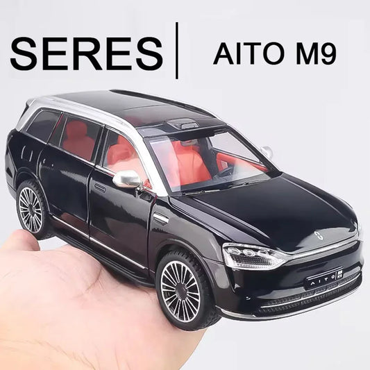 1:24 Scale SERES AITO M9 Cars Alloy Models Diecast Toy 6 Doors Opened SUV with Light Sound Vehicles Toys for Kids Festival Gifts